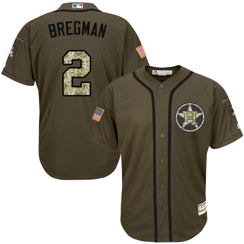 Youth Majestic Houston Astros #2 Alex Bregman Authentic Green Salute to Service MLB Jersey