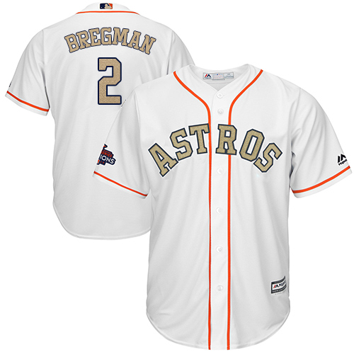 Youth Majestic Houston Astros #2 Alex Bregman Authentic White 2018 Gold Program Cool Base MLB Jersey