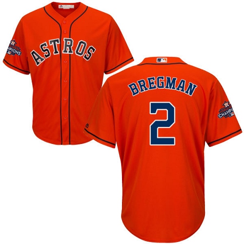 Youth Majestic Houston Astros #2 Alex Bregman Replica Orange Alternate 2017 World Series Champions Cool Base MLB Jersey