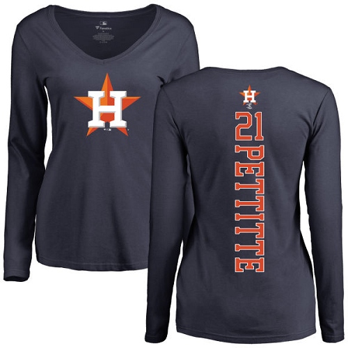 MLB Women's Nike Houston Astros #21 Andy Pettitte Navy Blue Backer Long Sleeve T-Shirt