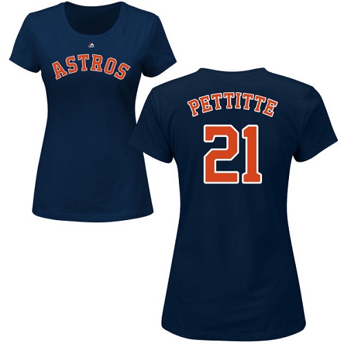 MLB Women's Nike Houston Astros #21 Andy Pettitte Navy Blue Name & Number T-Shirt
