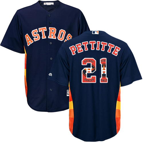 Men's Majestic Houston Astros #21 Andy Pettitte Authentic Navy Blue Team Logo Fashion Cool Base MLB Jersey