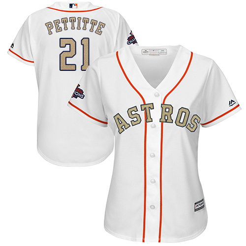 Women's Majestic Houston Astros #21 Andy Pettitte Authentic White 2018 Gold Program Cool Base MLB Jersey