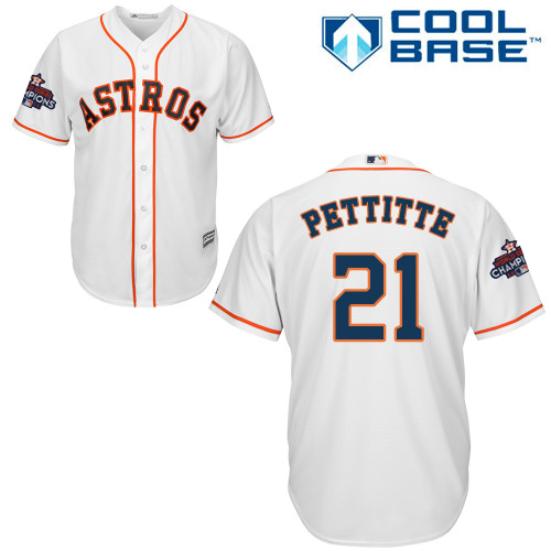 Youth Majestic Houston Astros #21 Andy Pettitte Authentic White Home 2017 World Series Champions Cool Base MLB Jersey