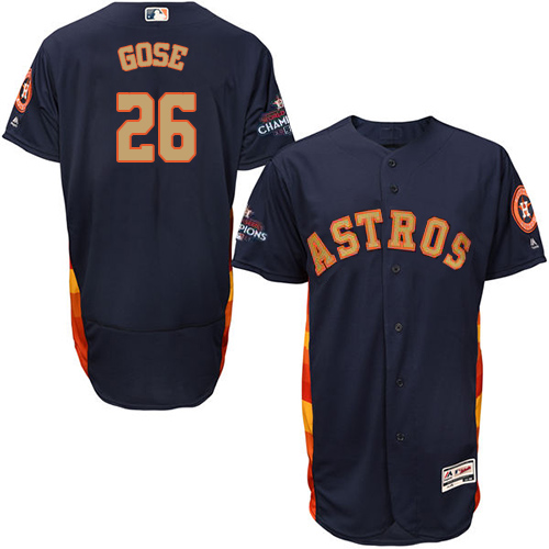 Men's Majestic Houston Astros #26 Anthony Gose Navy Blue Alternate 2018 Gold Program Flex Base Authentic Collection MLB Jersey