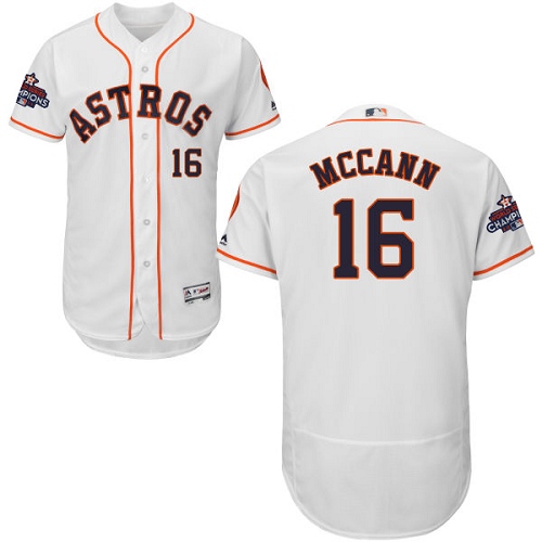 Men's Majestic Houston Astros #16 Brian McCann Authentic White Home 2017 World Series Champions Flex Base MLB Jersey