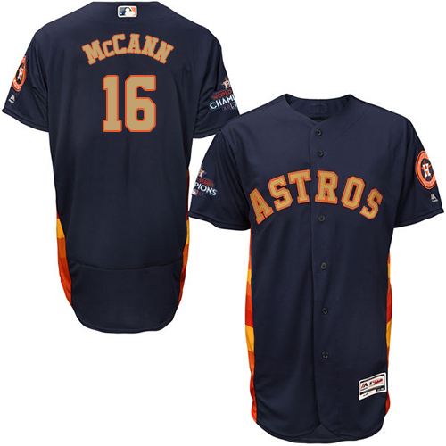 Men's Majestic Houston Astros #16 Brian McCann Navy Blue Alternate 2018 Gold Program Flex Base Authentic Collection MLB Jersey