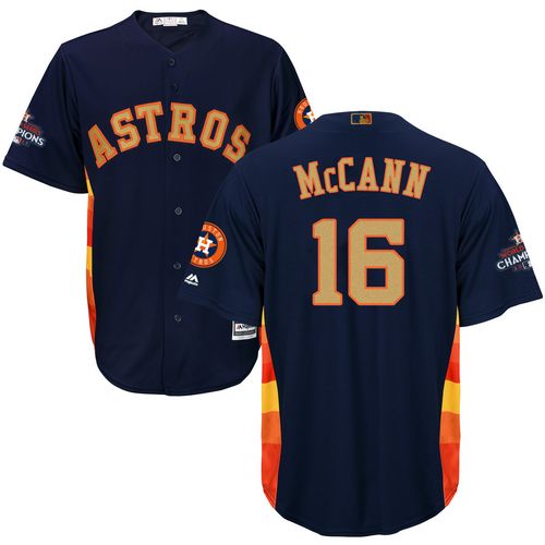 Men's Majestic Houston Astros #16 Brian McCann Replica Navy Blue Alternate 2018 Gold Program Cool Base MLB Jersey