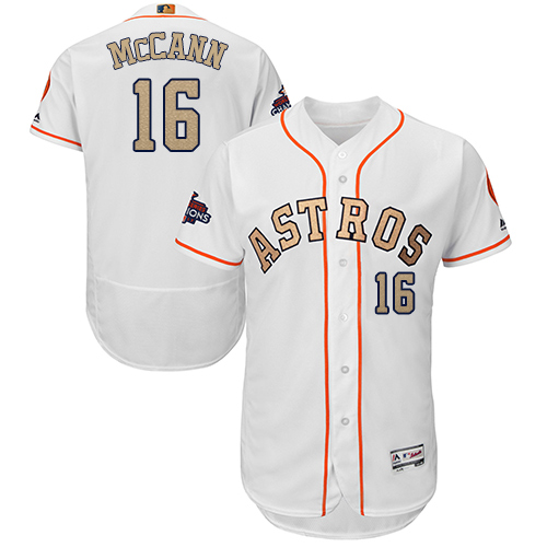 Men's Majestic Houston Astros #16 Brian McCann White 2018 Gold Program Flex Base Authentic Collection MLB Jersey