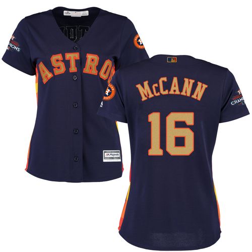 Women's Majestic Houston Astros #16 Brian McCann Authentic Navy Blue Alternate 2018 Gold Program Cool Base MLB Jersey
