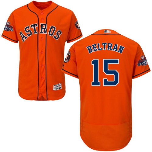 Men's Majestic Houston Astros #15 Carlos Beltran Authentic Orange Alternate 2017 World Series Champions Flex Base MLB Jersey