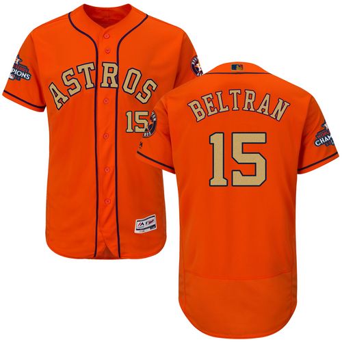 Men's Majestic Houston Astros #15 Carlos Beltran Orange Alternate 2018 Gold Program Flex Base Authentic Collection MLB Jersey