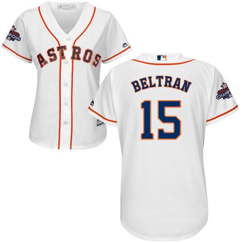 Women's Majestic Houston Astros #15 Carlos Beltran Authentic White Home 2017 World Series Champions Cool Base MLB Jersey