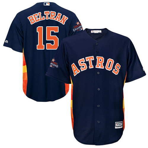 Youth Majestic Houston Astros #15 Carlos Beltran Authentic Navy Blue Alternate 2017 World Series Champions Cool Base MLB Jersey