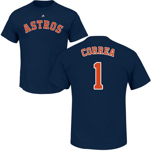 MLB Nike Houston Astros #1 Carlos Correa Navy Blue Name & Number T-Shirt