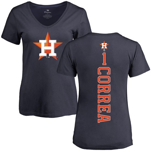 MLB Women's Nike Houston Astros #1 Carlos Correa Navy Blue Backer T-Shirt