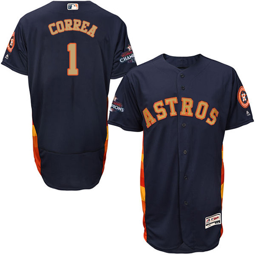 Men's Majestic Houston Astros #1 Carlos Correa Navy Blue Alternate 2018 Gold Program Flex Base Authentic Collection MLB Jersey