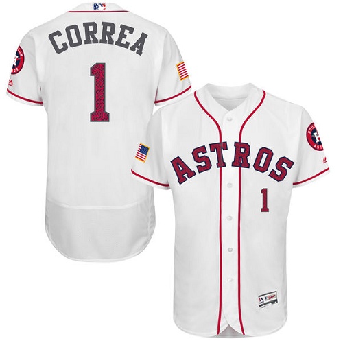 Men's Majestic Houston Astros #1 Carlos Correa Replica White Fashion Stars & Stripes Flex Base MLB Jersey