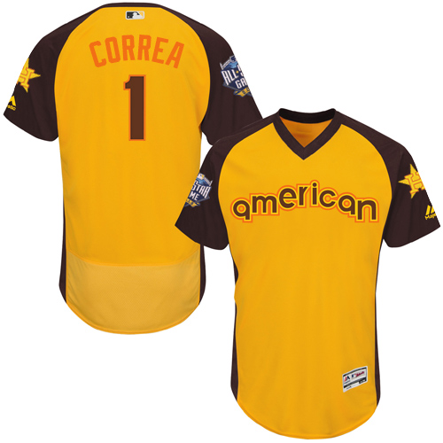 Men's Majestic Houston Astros #1 Carlos Correa Yellow 2016 All-Star American League BP Authentic Collection Flex Base MLB Jersey