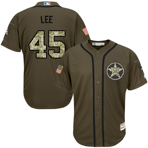 Men's Majestic Houston Astros #45 Carlos Lee Authentic Green Salute to Service MLB Jersey