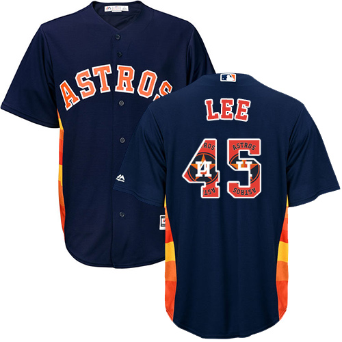 Men's Majestic Houston Astros #45 Carlos Lee Authentic Navy Blue Team Logo Fashion Cool Base MLB Jersey