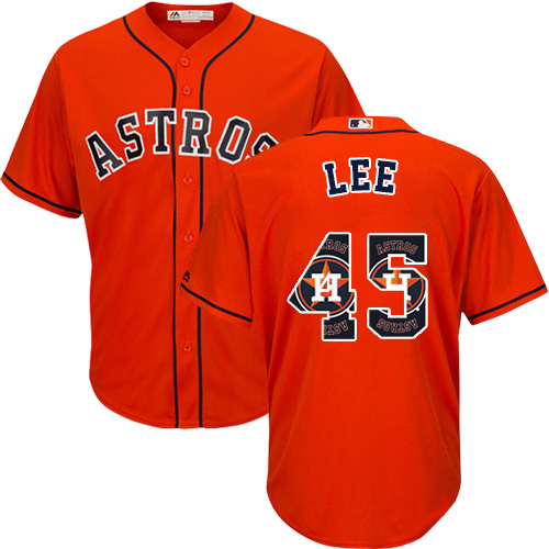 Men's Majestic Houston Astros #45 Carlos Lee Authentic Orange Team Logo Fashion Cool Base MLB Jersey