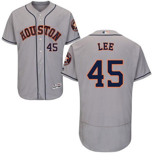 Men's Majestic Houston Astros #45 Carlos Lee Grey Road Flex Base Authentic Collection MLB Jersey