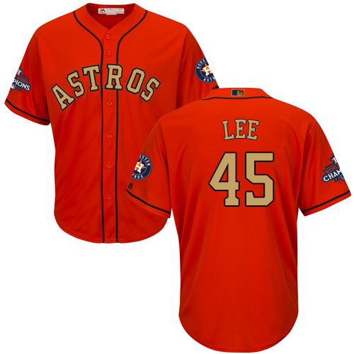 Men's Majestic Houston Astros #45 Carlos Lee Replica Orange Alternate 2018 Gold Program Cool Base MLB Jersey