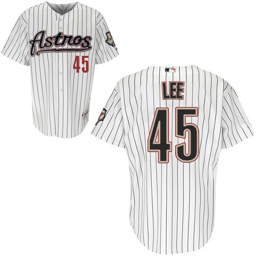 Men's Majestic Houston Astros #45 Carlos Lee Replica White Strip MLB Jersey