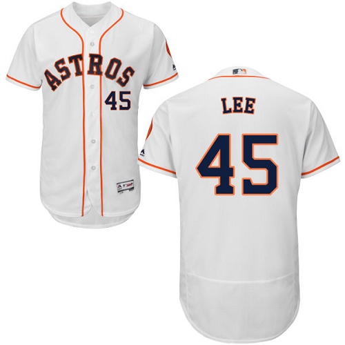 Men's Majestic Houston Astros #45 Carlos Lee White Home Flex Base Authentic Collection MLB Jersey