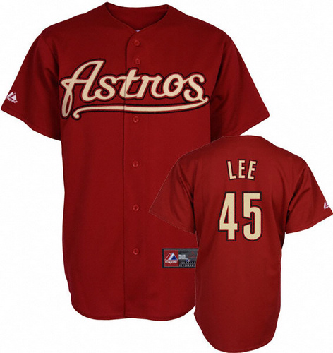 Men's Mitchell and Ness Houston Astros #45 Carlos Lee Authentic Red Throwback MLB Jersey