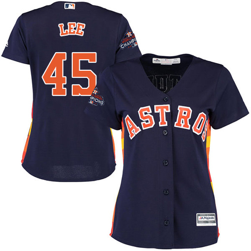 Women's Majestic Houston Astros #45 Carlos Lee Authentic Navy Blue Alternate 2017 World Series Champions Cool Base MLB Jersey