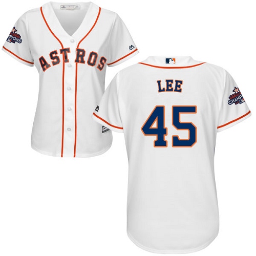 Women's Majestic Houston Astros #45 Carlos Lee Authentic White Home 2017 World Series Champions Cool Base MLB Jersey