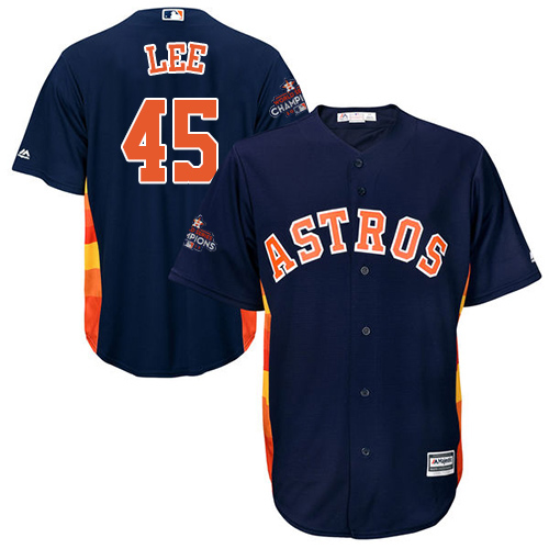 Youth Majestic Houston Astros #45 Carlos Lee Authentic Navy Blue Alternate 2017 World Series Champions Cool Base MLB Jersey