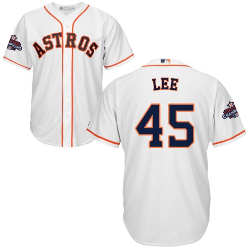 Youth Majestic Houston Astros #45 Carlos Lee Authentic White Home 2017 World Series Champions Cool Base MLB Jersey
