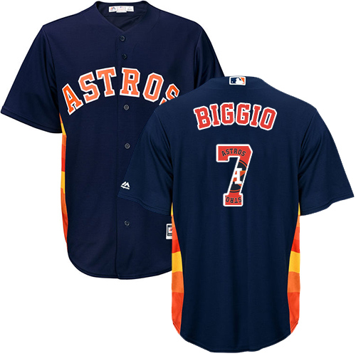 Men's Majestic Houston Astros #7 Craig Biggio Authentic Navy Blue Team Logo Fashion Cool Base MLB Jersey