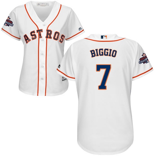Women's Majestic Houston Astros #7 Craig Biggio Replica White Home 2017 World Series Champions Cool Base MLB Jersey