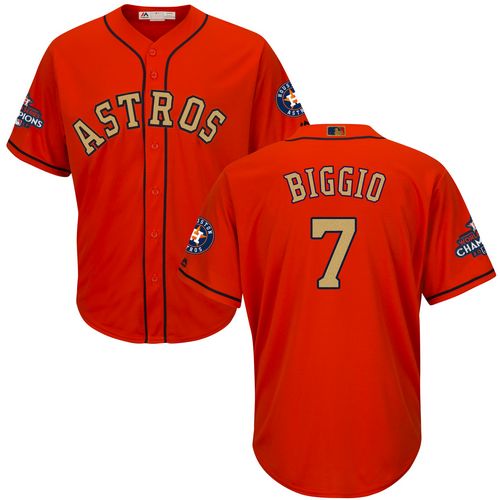Youth Majestic Houston Astros #7 Craig Biggio Authentic Orange Alternate 2018 Gold Program Cool Base MLB Jersey