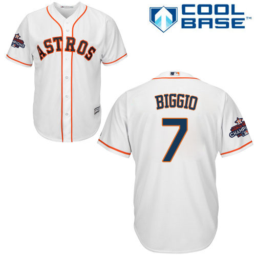 Youth Majestic Houston Astros #7 Craig Biggio Replica White Home 2017 World Series Champions Cool Base MLB Jersey