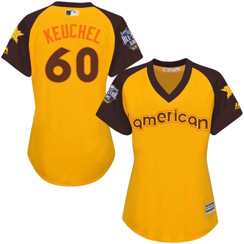 Women's Majestic Houston Astros #60 Dallas Keuchel Authentic Yellow 2016 All-Star American League BP Cool Base MLB Jersey