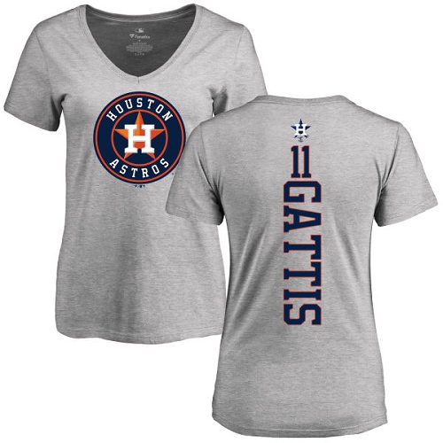 MLB Women's Nike Houston Astros #11 Evan Gattis Ash Backer T-Shirt