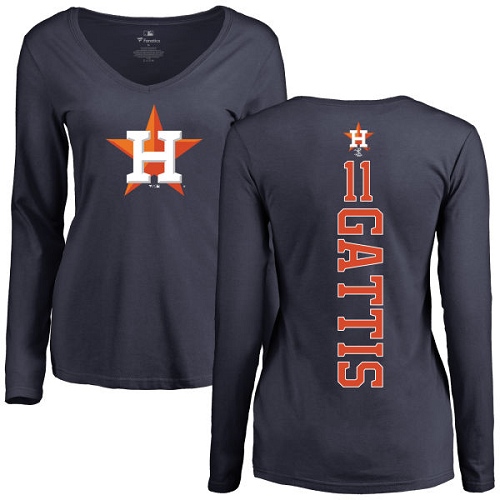 MLB Women's Nike Houston Astros #11 Evan Gattis Navy Blue Backer Long Sleeve T-Shirt