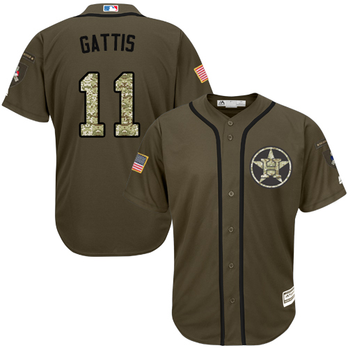 Men's Majestic Houston Astros #11 Evan Gattis Authentic Green Salute to Service MLB Jersey