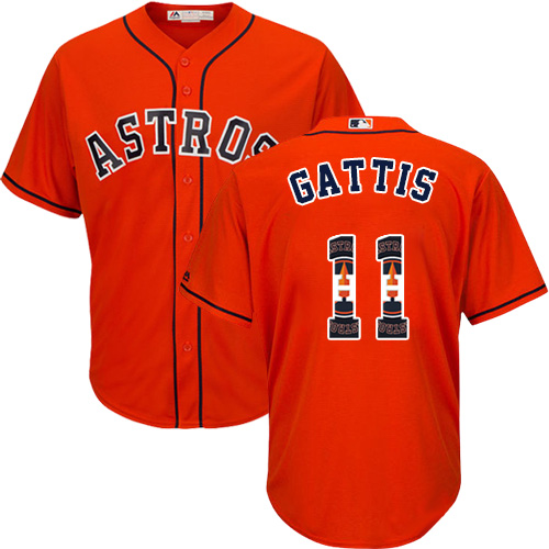 Men's Majestic Houston Astros #11 Evan Gattis Authentic Orange Team Logo Fashion Cool Base MLB Jersey