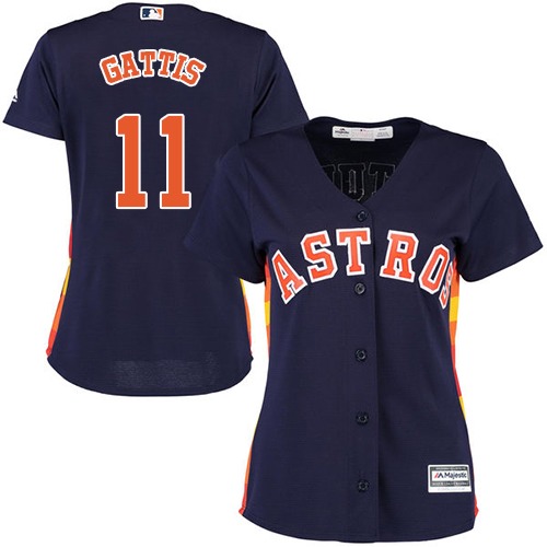 Women's Majestic Houston Astros #11 Evan Gattis Authentic Navy Blue Alternate Cool Base MLB Jersey