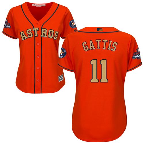 Women's Majestic Houston Astros #11 Evan Gattis Authentic Orange Alternate 2018 Gold Program Cool Base MLB Jersey