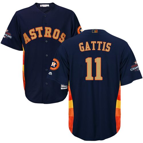 Youth Majestic Houston Astros #11 Evan Gattis Authentic Navy Blue Alternate 2018 Gold Program Cool Base MLB Jersey