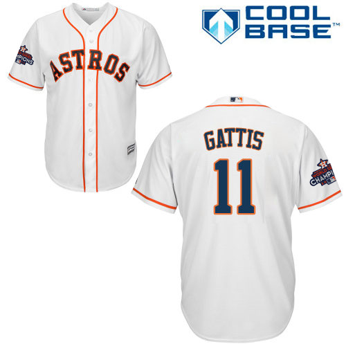 Youth Majestic Houston Astros #11 Evan Gattis Authentic White Home 2017 World Series Champions Cool Base MLB Jersey