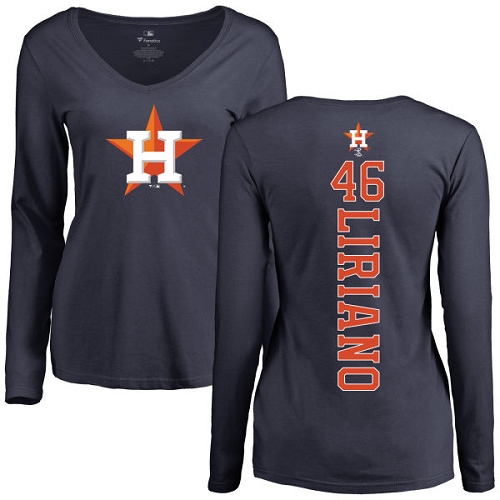 MLB Women's Nike Houston Astros #46 Francisco Liriano Navy Blue Backer Long Sleeve T-Shirt