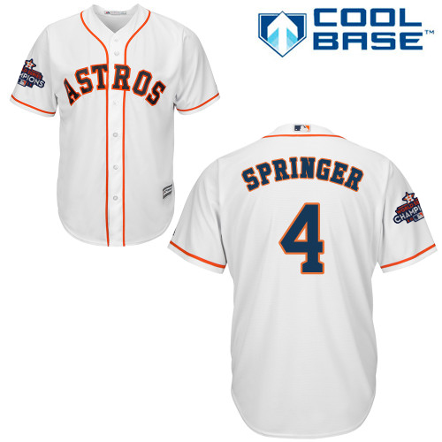 Men's Majestic Houston Astros #4 George Springer Replica White Home 2017 World Series Champions Cool Base MLB Jersey